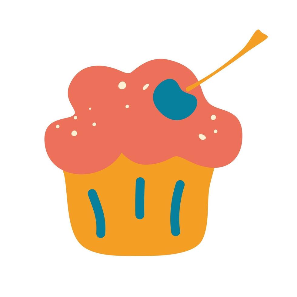 cupcake design muffin sobremesa doce e comida tema saborosa torta de confeitaria com cereja ou brownie ilustração dos desenhos animados do vetor