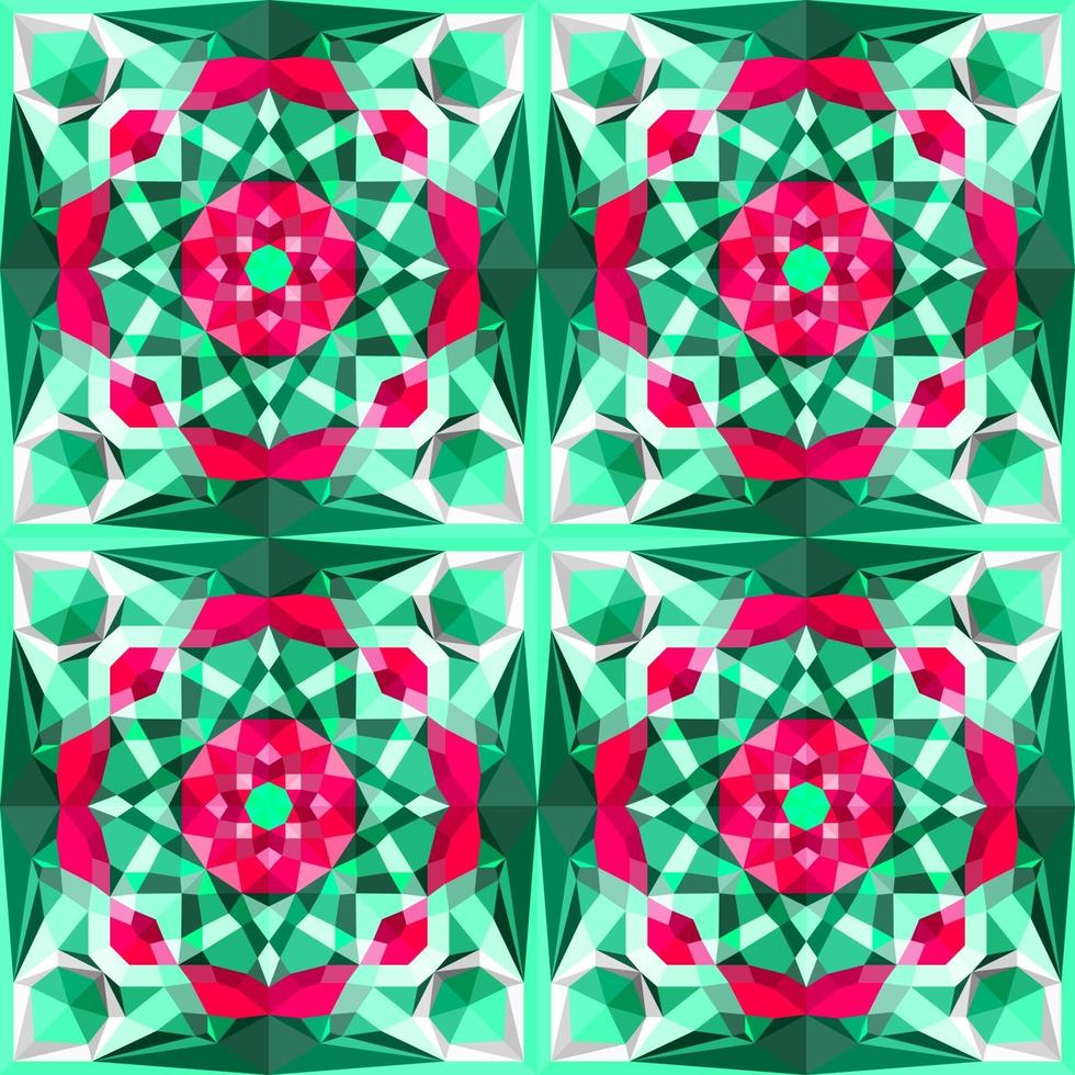 este é um padrão de caleidoscópio de cristal poligonal verde e roxo na forma de uma flor violeta vetor