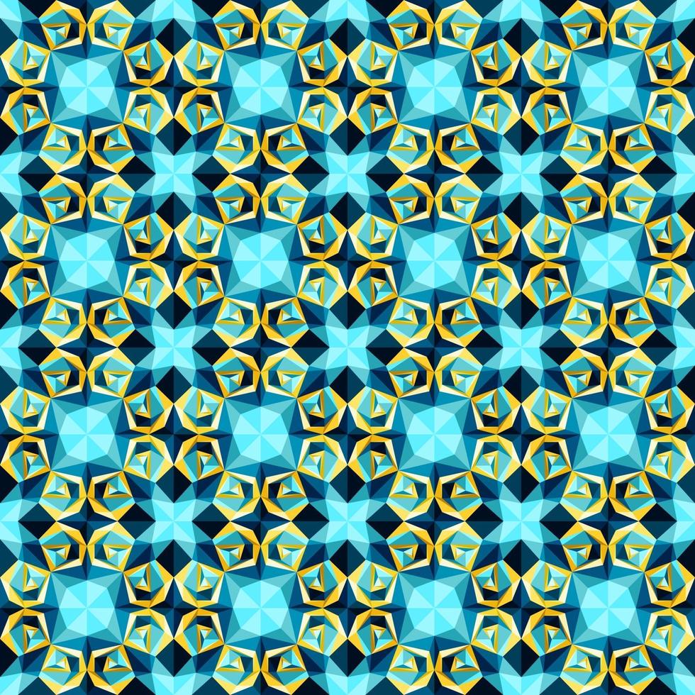 este é um padrão de caleidoscópio de cristal árabe poligonal amarelo e azul vetor