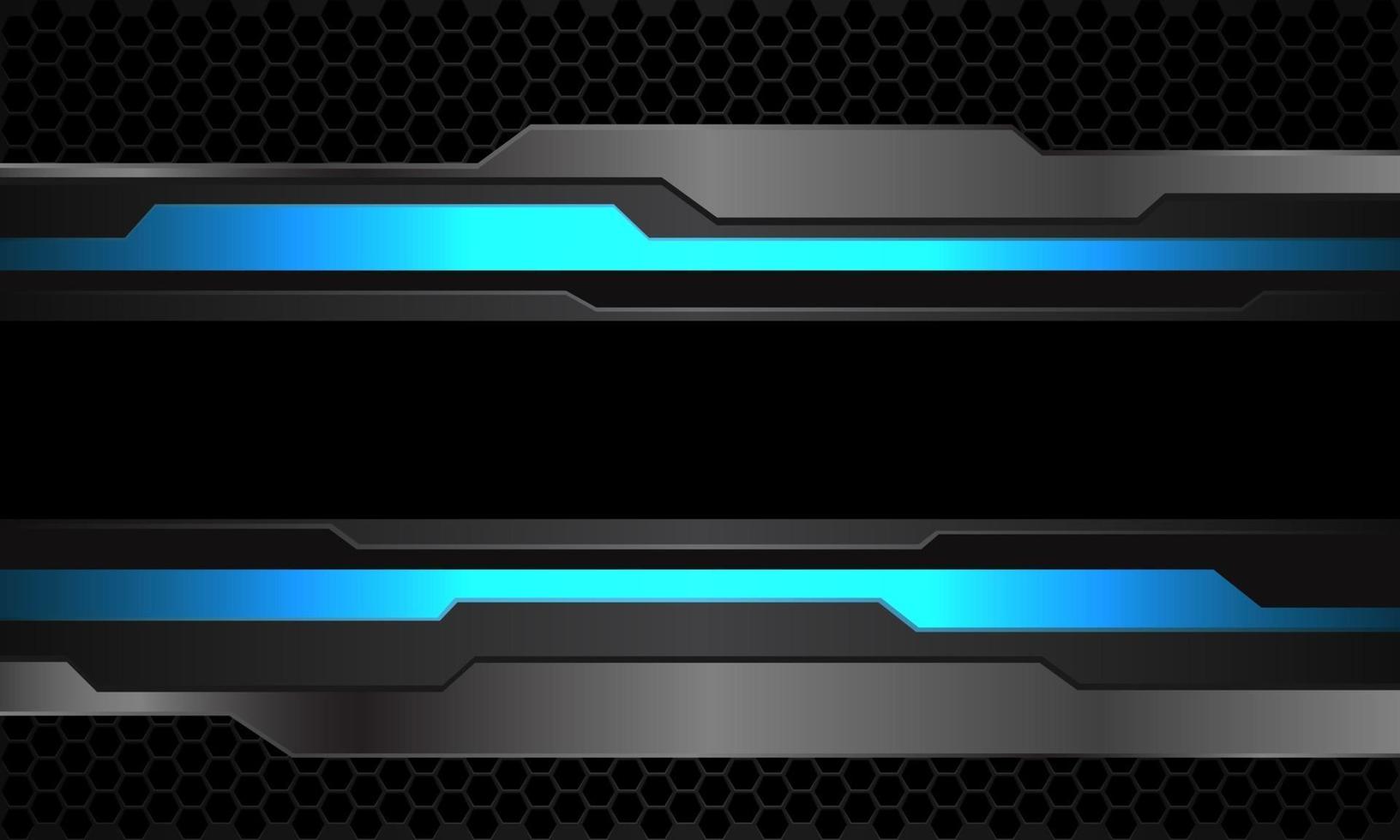 abstrato azul néon cinza metálico cyber preto linha banner no hexágono escuro padrão de malha design moderno futurista tecnologia fundo ilustração vetorial vetor