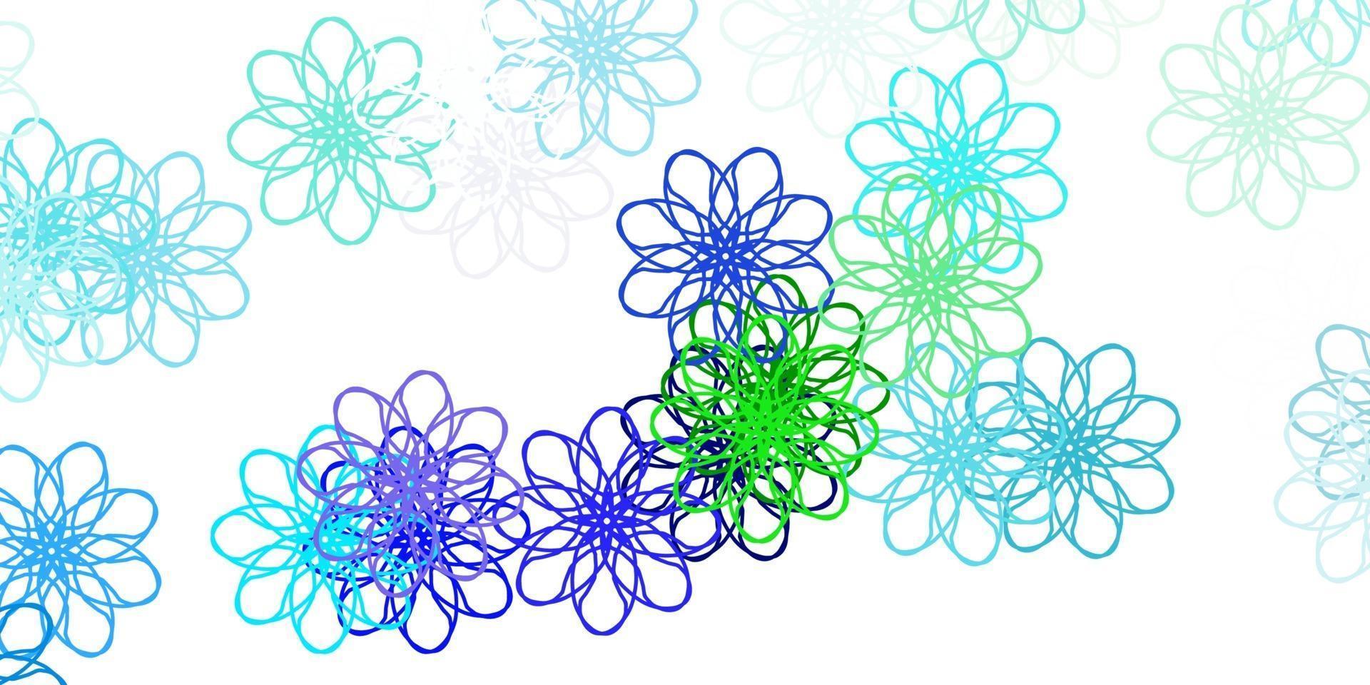 padrão de doodle de vetor azul e verde claro com flores.