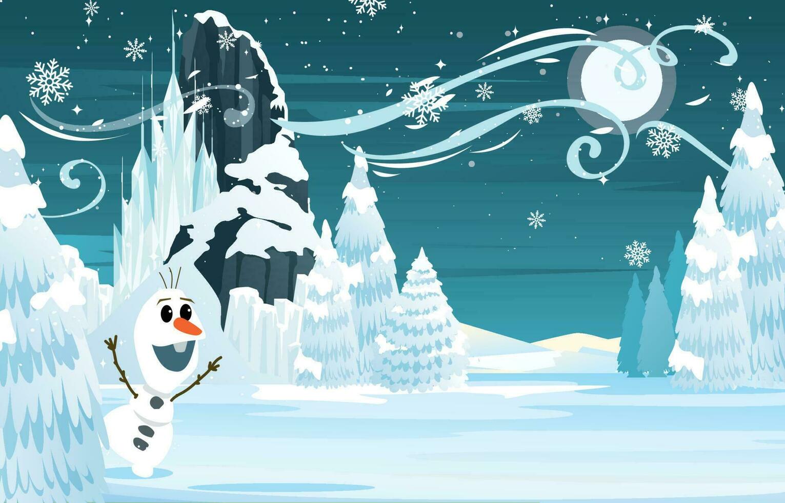 fundo do fofa boneco de neve jogando dentro a neve vetor