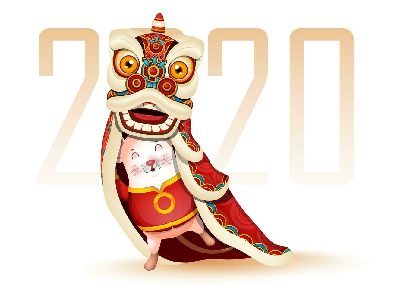 desenho animado rato vestindo Dragão traje em branco fundo para chinês Novo ano 2020 celebração. vetor