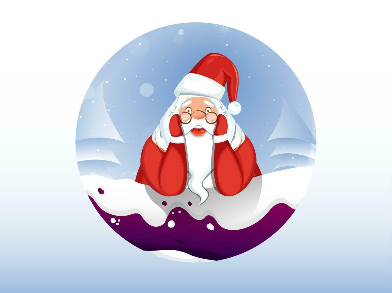 fofa santa claus personagem com papel cortar natal árvore em queda de neve fundo. pode estar usava Como Natal cumprimento cartão Projeto. vetor