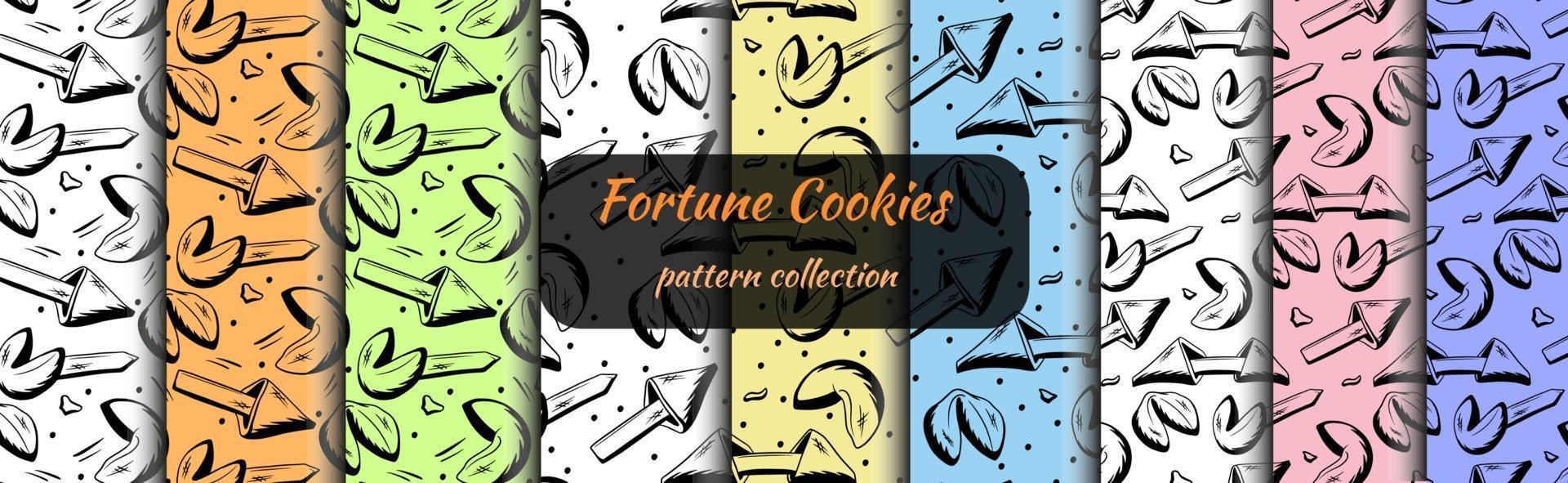 conjunto de biscoitos da sorte de padrões sem emenda desenhados em estilo de desenho vetor