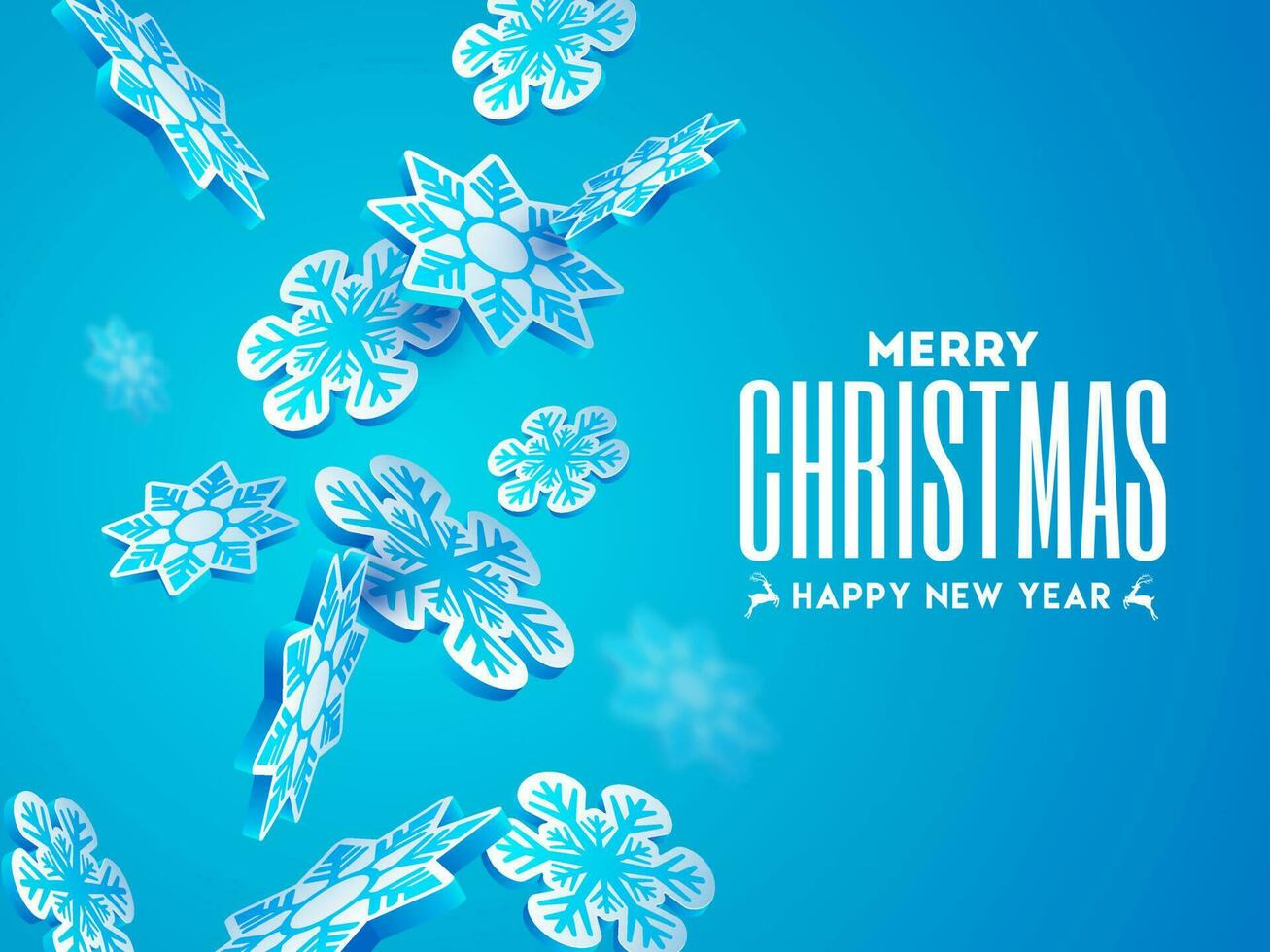 alegre Natal e feliz Novo ano cumprimento cartão Projeto decorado com 3d papel cortar floco de neve em azul fundo. vetor
