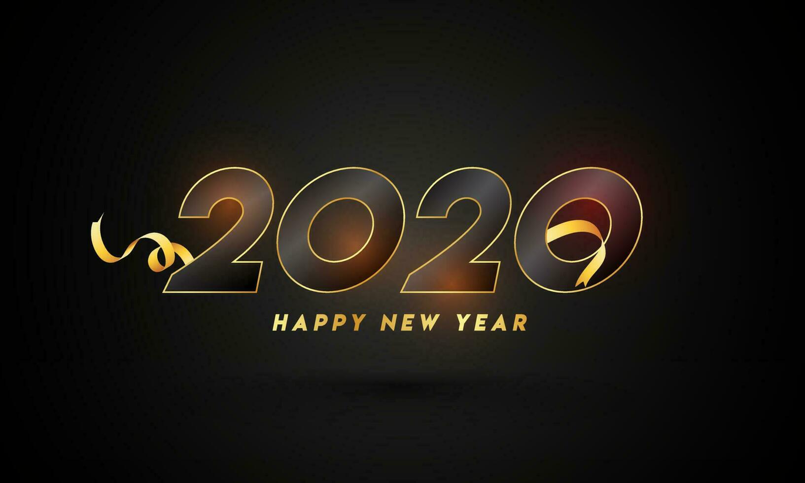 feliz Novo ano 2020 texto com dourado fita em Preto fundo. vetor