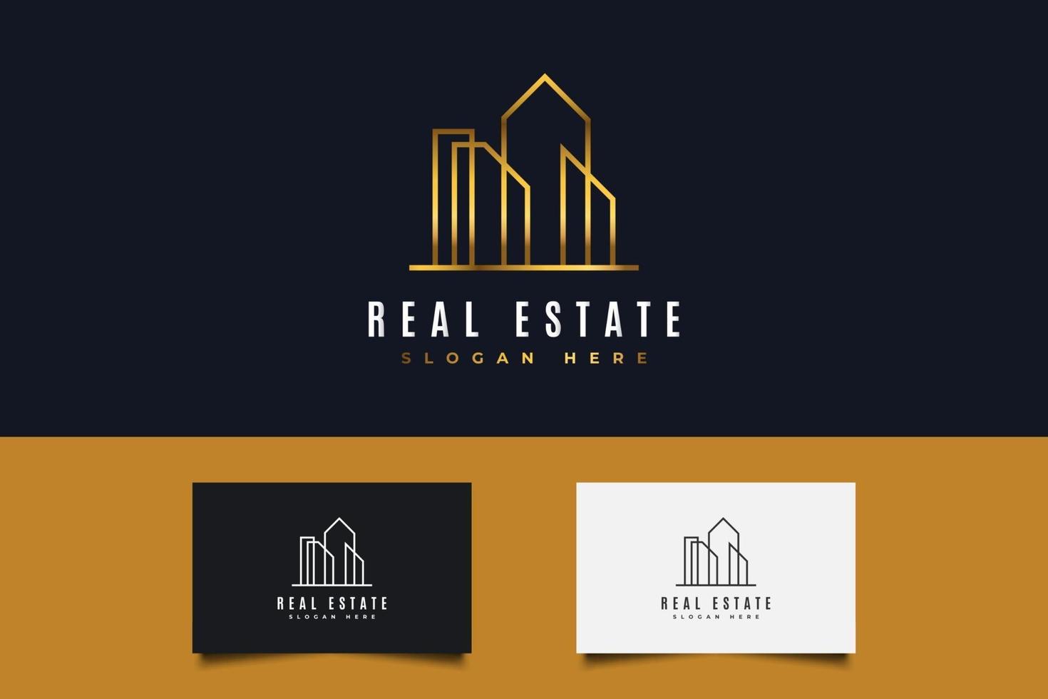 logotipo da imobiliária em gradiente dourado com estilo de linha vetor