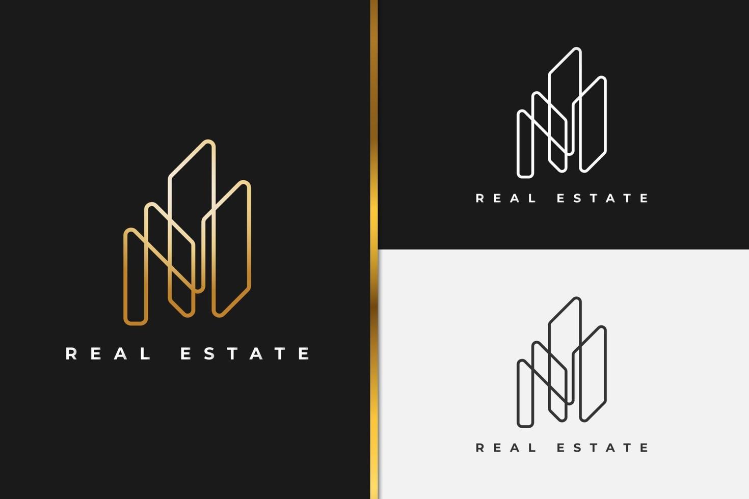 logotipo da imobiliária em gradiente dourado com estilo de linha vetor