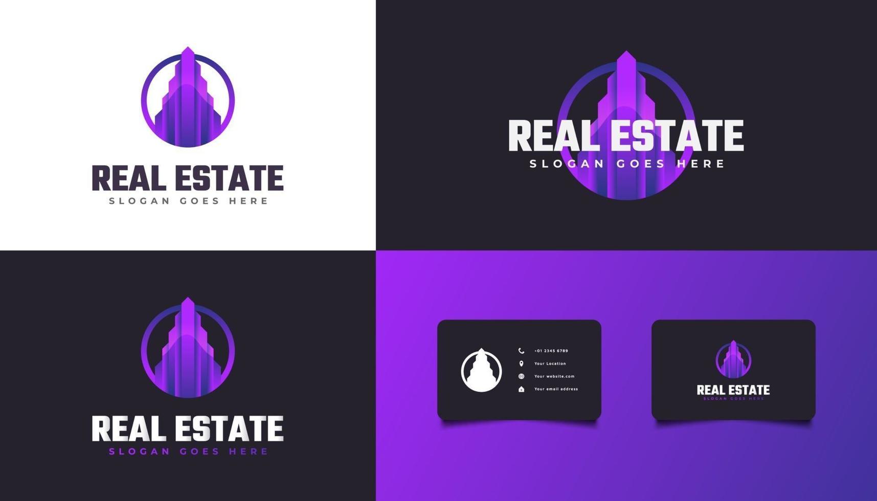 logotipo de imóveis modernos em gradiente roxo vetor