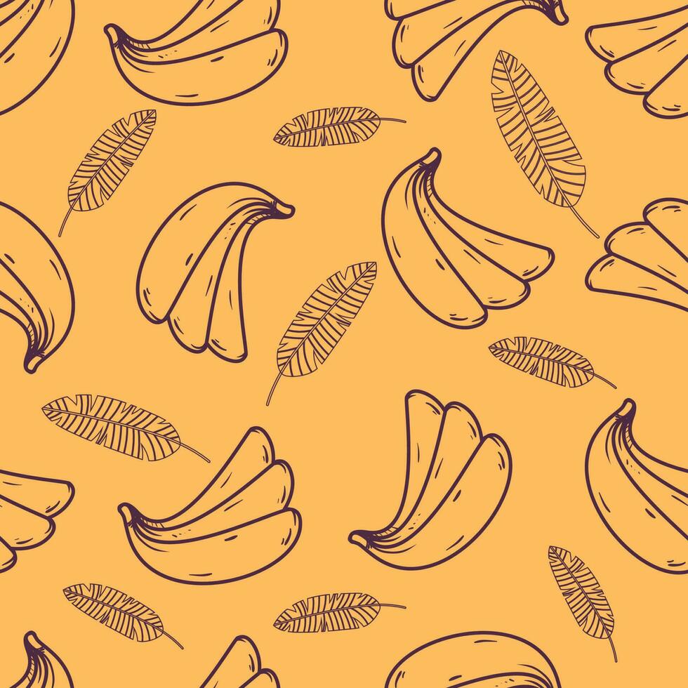mão desenhado linha arte frutas desatado padronizar banana e folhas vetor
