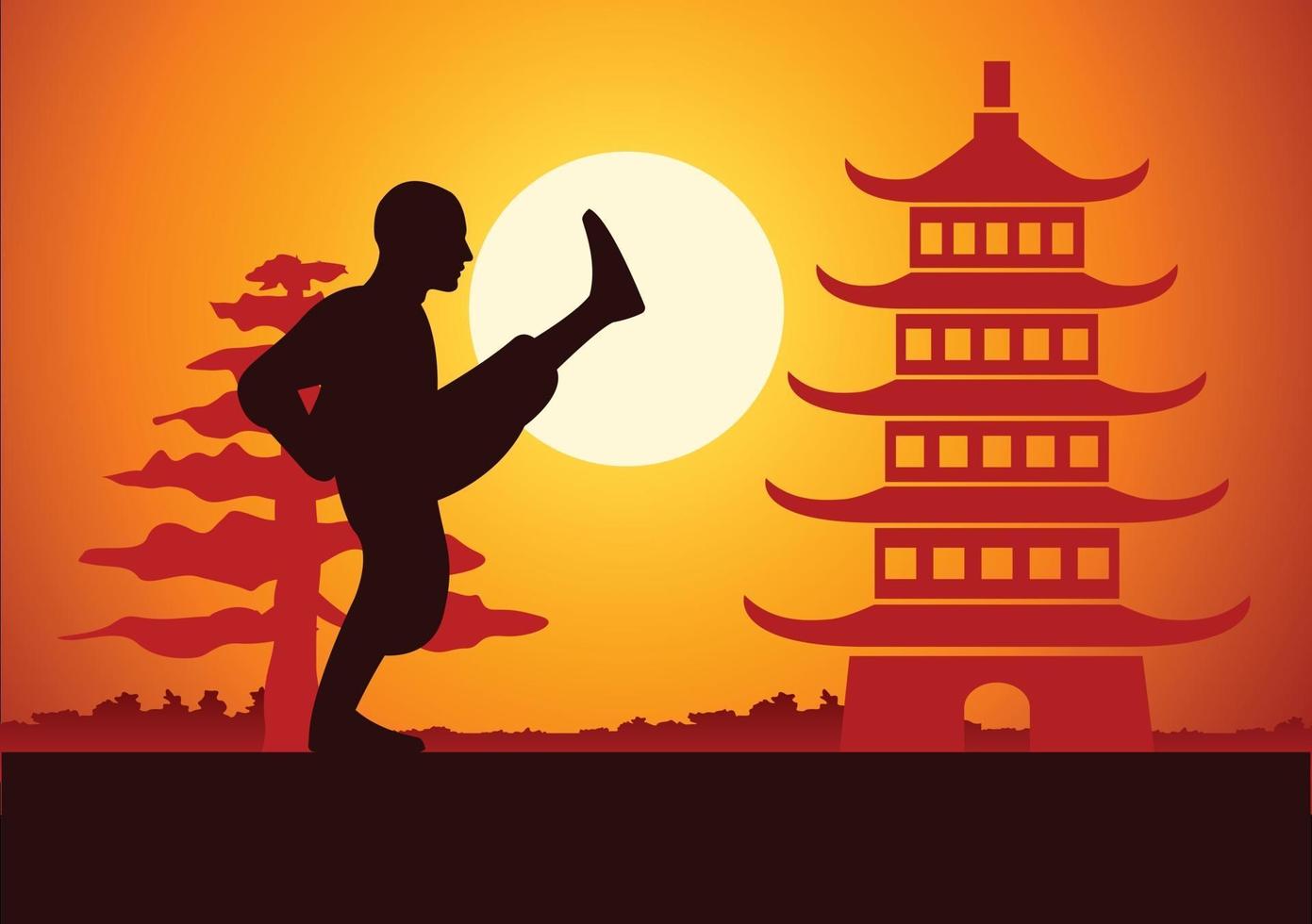 esporte famoso de arte marcial kung fu de boxe chinês vetor