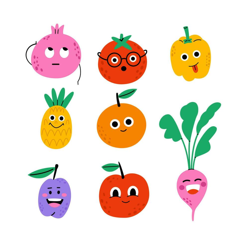 frutas e legumes mão desenhado ilustrações conjunto vetor