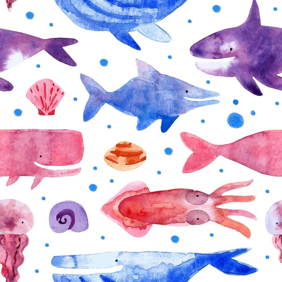 criaturas marinhas em estilo aquarela vetor