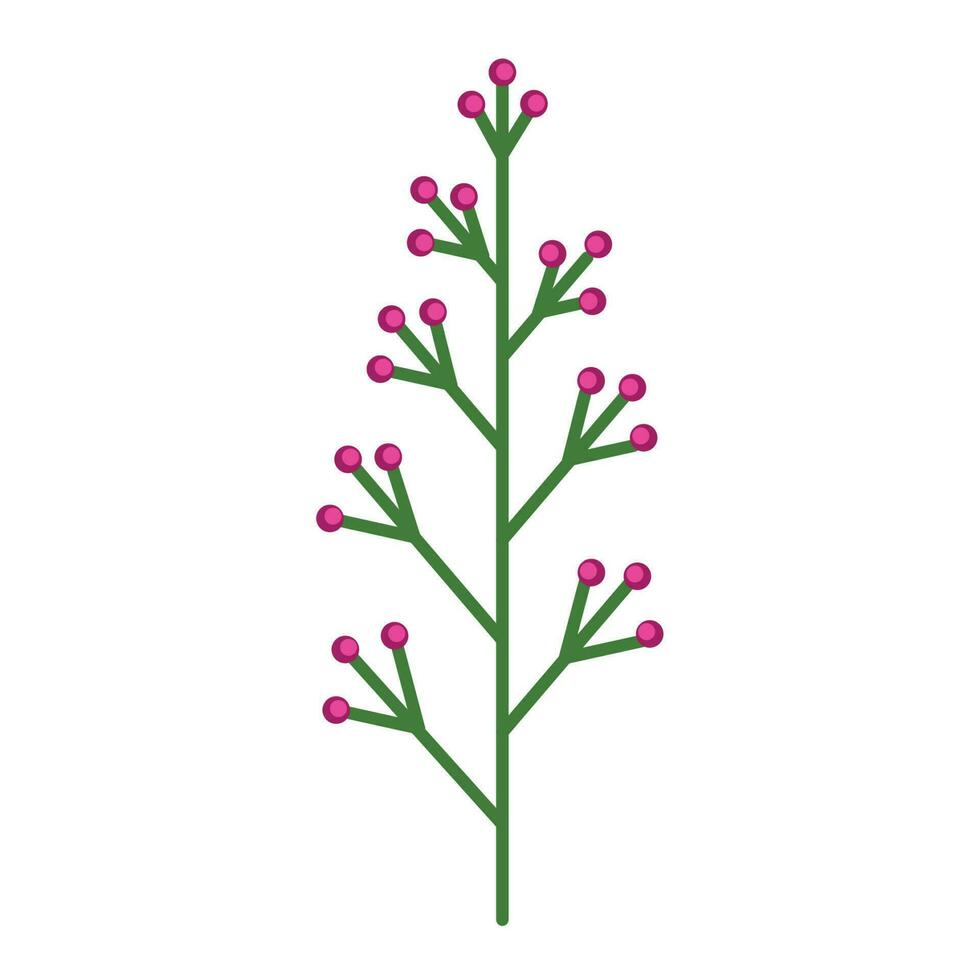 simples minimalista brilhante verde ramo com Rosa bagas. flor coleção do colorida plantas para sazonal decoração . estilizado ícones do botânica. estoque vetor ilustração dentro plano estilo