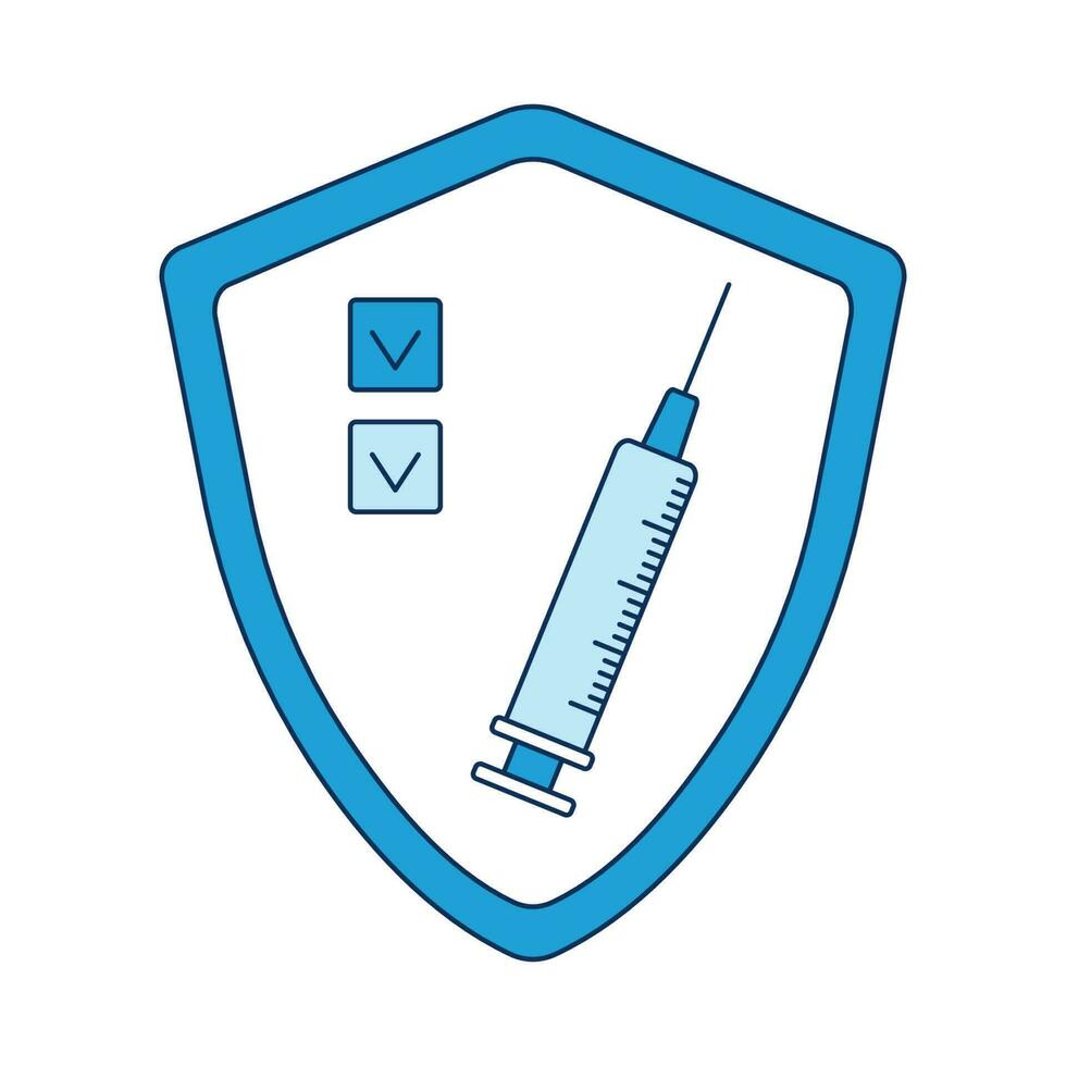 conceito covid-19 vacinação, 1 ampola do vacina e uma seringa, uma médico poster dentro tons do azul. vetor ilustração dentro a estilo do uma plano ícone isolado em uma branco fundo.