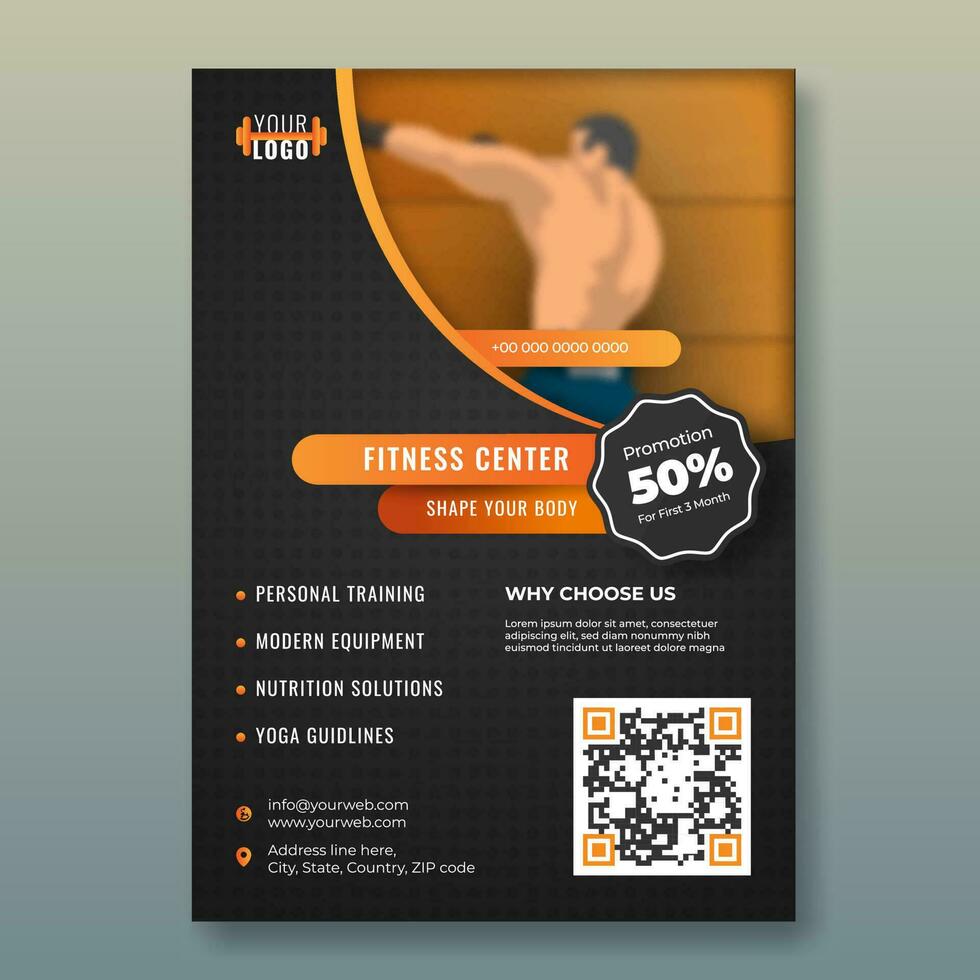 ginástica Centro rede poster ou modelo Projeto com 50. desconto oferta e ilustração homem ginástica exercite-se em abstrato fundo. vetor