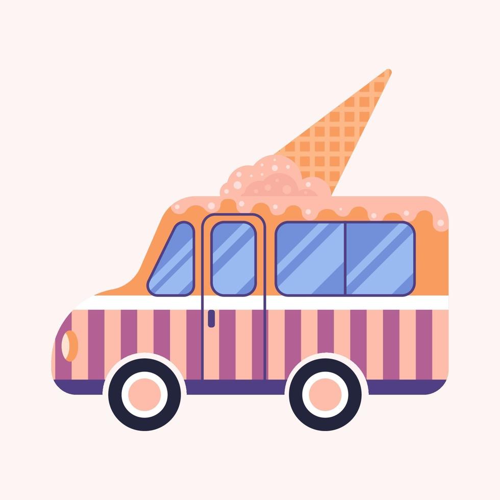 van isolada de food truck com ilustração plana de sorvete vetor