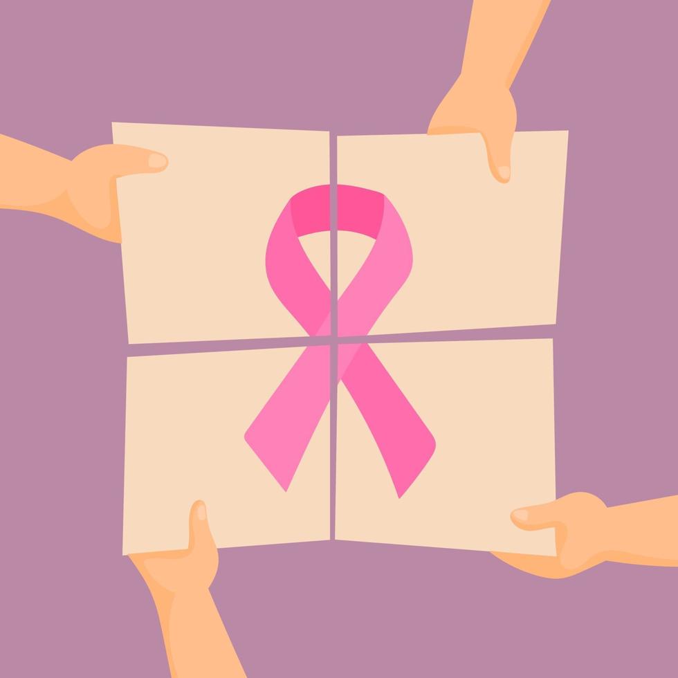 quebra-cabeça de fita rosa para combater câncer de mama vetor