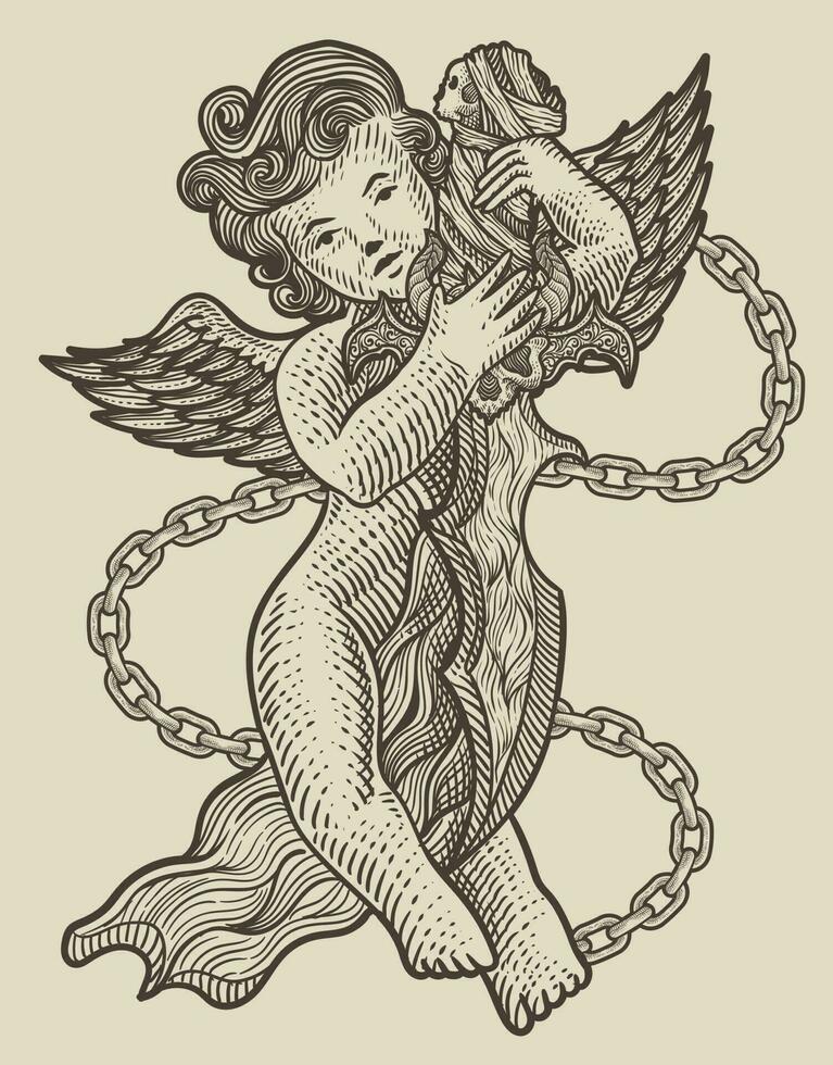 ilustração cupido anjo segurando uma demônio faca vetor