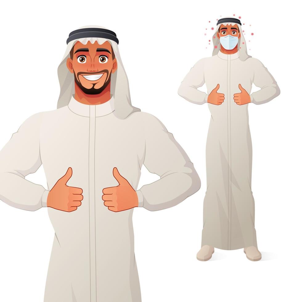 homem árabe mostrando os polegares para cima personagem de desenho animado vetor