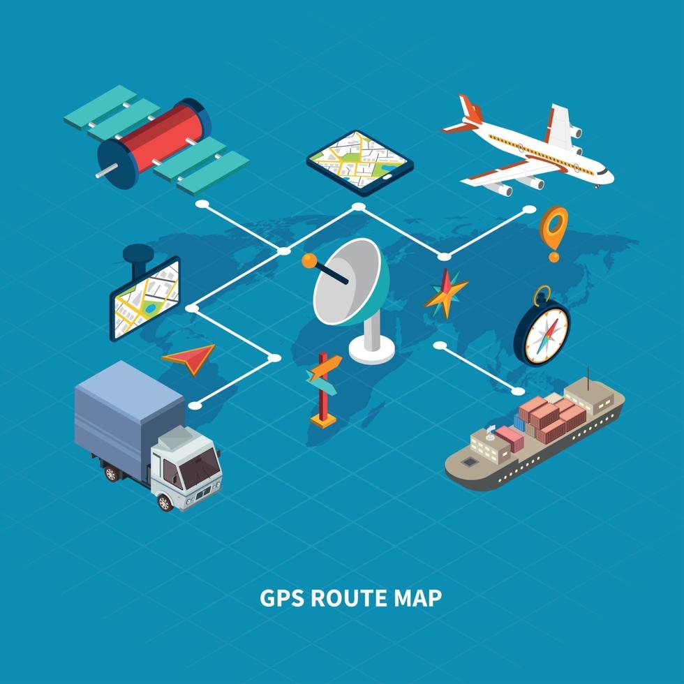 ilustração vetorial de fluxograma de mapa de rota GPS vetor