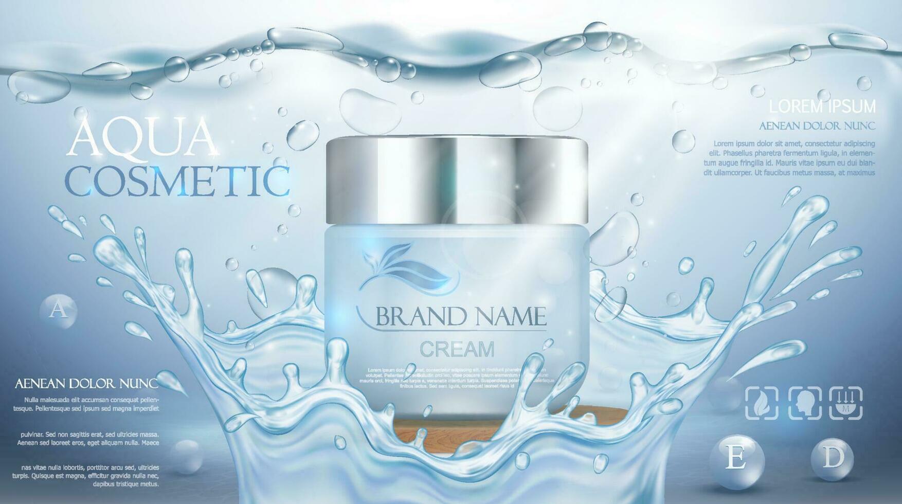 aqua creme hidratante Cosmético. publicidade realista embaixo da agua azul modelo. cuidados com a pele promoção. hidratante facial loção. vetor ilustração.