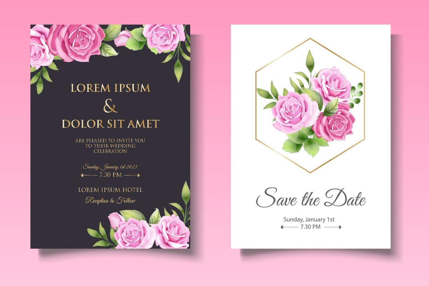modelo de convite de casamento floral elegante vetor
