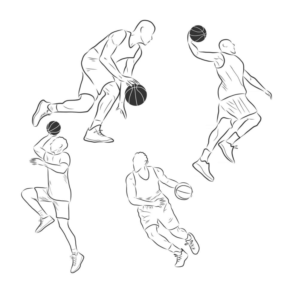 vetor linha esboço jogador de basquete jogador de basquete ilustração vetorial
