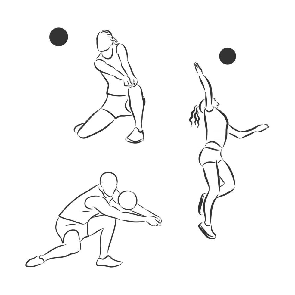 desenho da ilustração do esboço do vetor do elemento do esporte jogador de voleibol