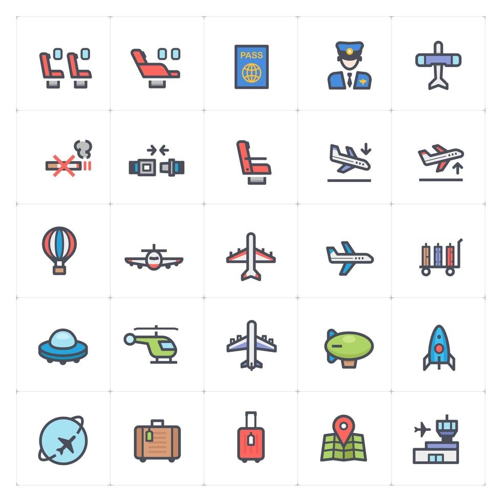 linha de transporte de avião com conjunto de ícones coloridos vetor