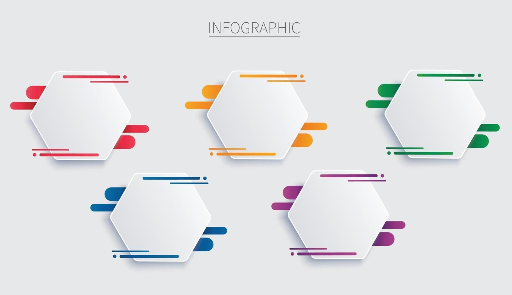 modelo de vetor infográfico hexágono colorido com 5 opções de fundo abstrato