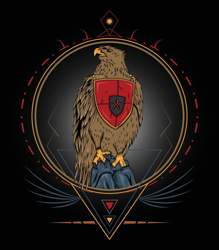 emblema colorido da vida selvagem com ilustração detalhada da águia vetorial vetor