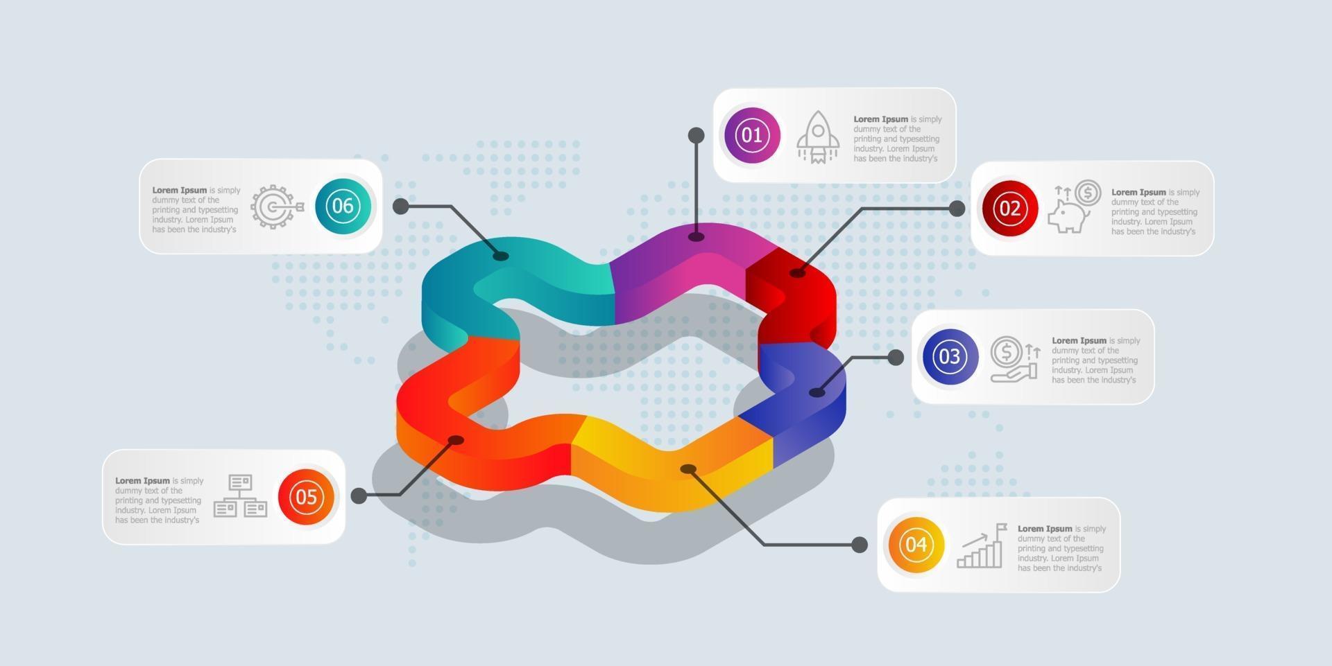 infográficos de linha do tempo isométrica abstrata 6 etapas com ícones vetor