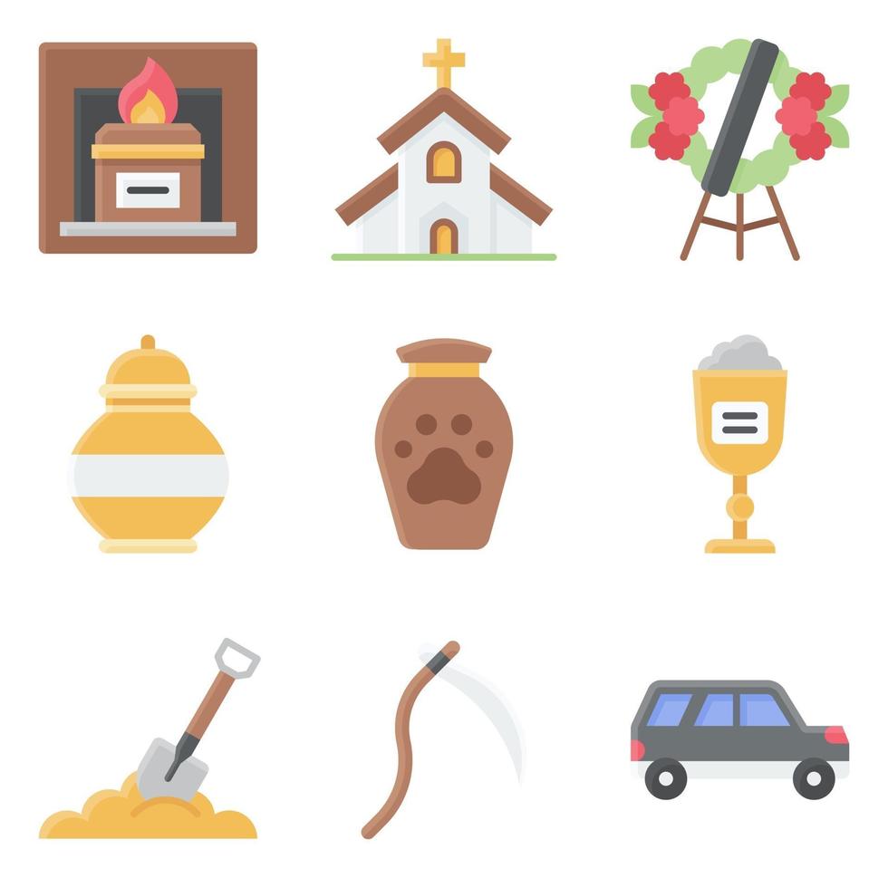 conjunto de ícones de vetor relacionados a funeral 8 estilo simples