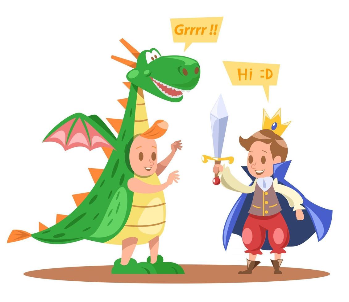 desenho de personagens infantis rei e dragão vetor