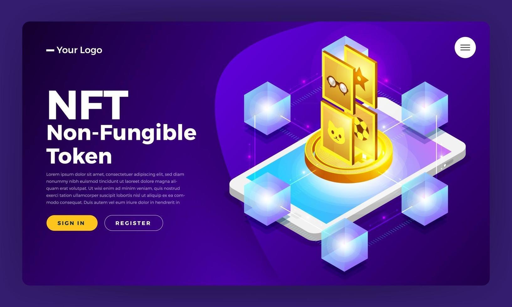 ilustrações vetoriais de token não fungíveis nft vetor