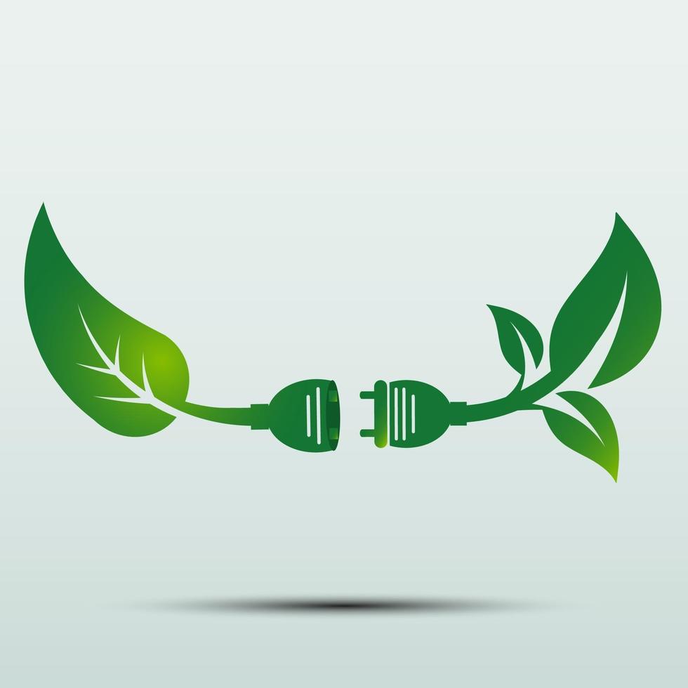 plugue de energia com emblema ou logotipo de ecologia verde vetor