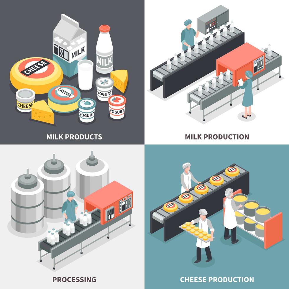 ilustração em vetor design conceito de fábrica de leite 2x2