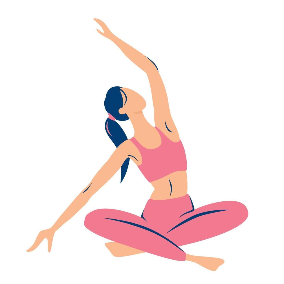 mulher fazendo esporte ioga fitness exercícios ilustrações para ioga fitness beleza spa bem-estar produtos naturais cosméticos cuidados com o corpo isolado no fundo branco vetor