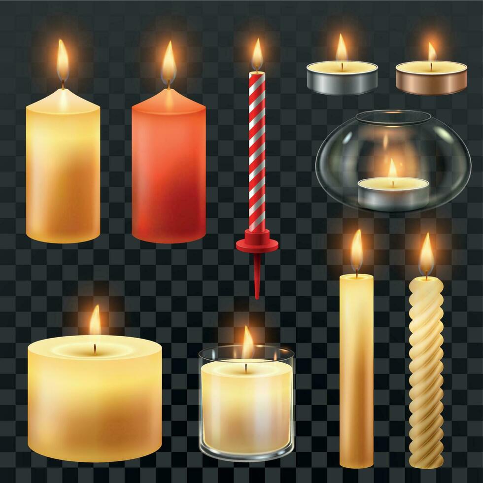 vela fogo. cera velas para natal festa, romântico calor luz de velas e flamejante luz noturna isolado vetor símbolo