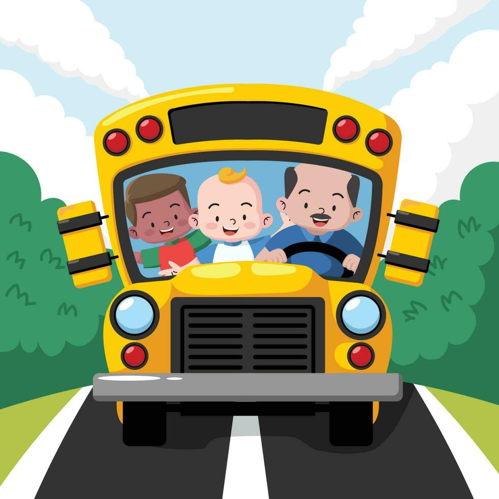 crianças em escola ônibus vetor
