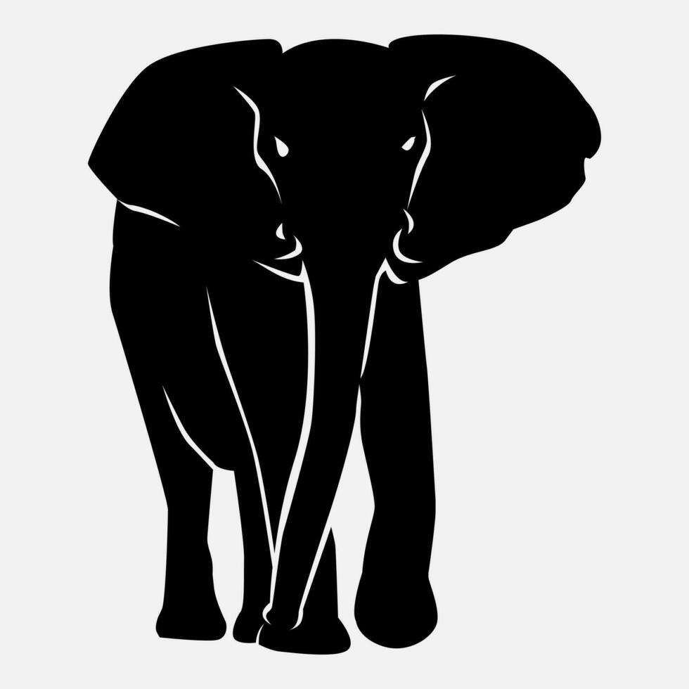 silhueta do a elefante frente visualizar. vetor ilustração. Preto e branco.