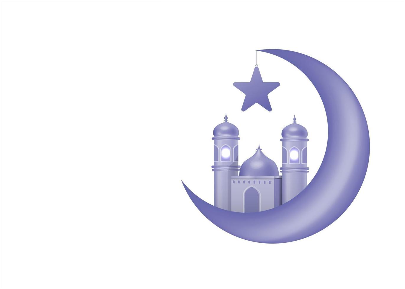 Fundo de vetor 3D ramadan kareem com mesquita de lua crescente e estrela