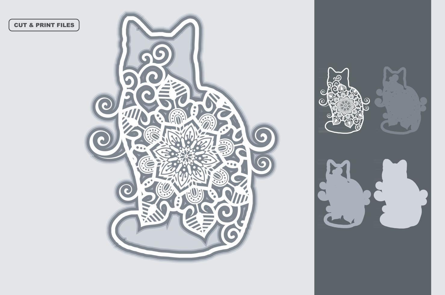 mandala de gato em camadas vetoriais 3d vetor