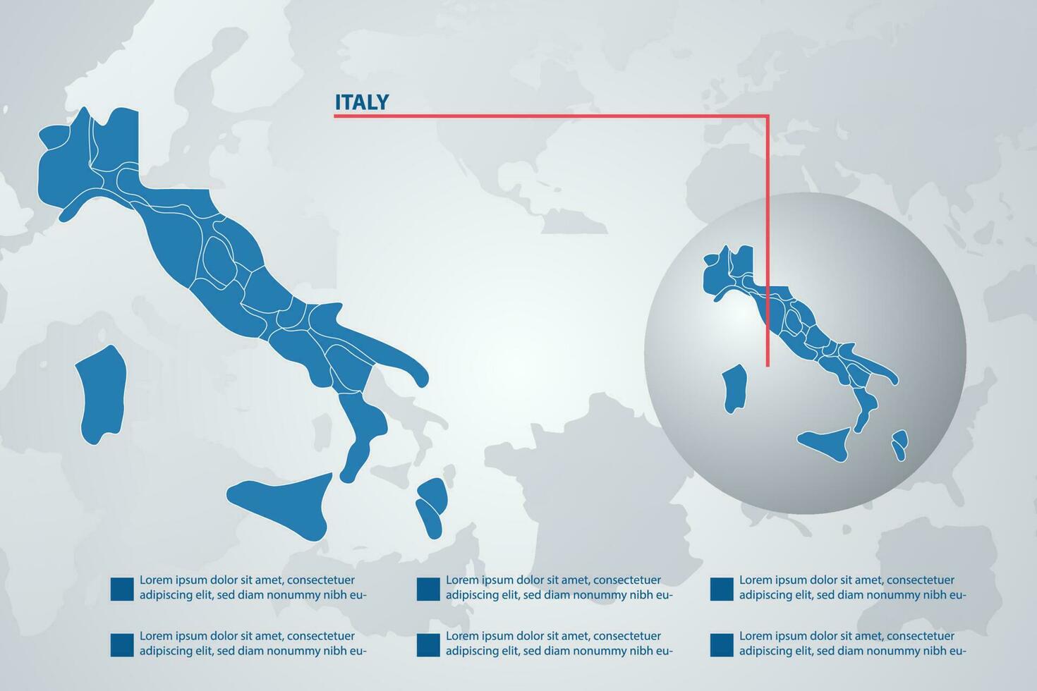 Itália país mapa com infográfico conceito e terra vetor ilustração