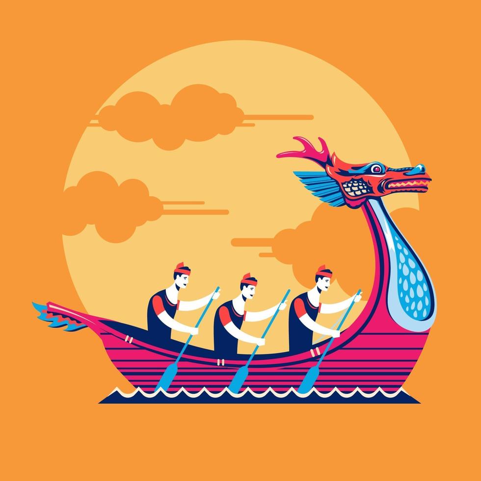 ilustração em vetor festival barco dragão chinês