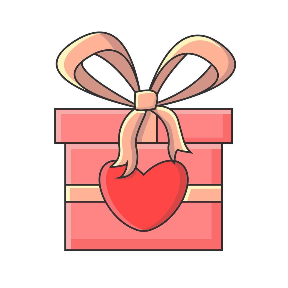 caixa de presente rosa com fita e corações ilustrados vetor