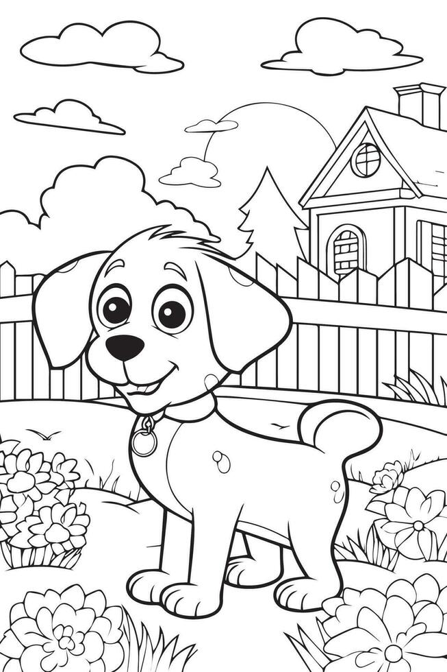 cachorro coloração página, cachorro personagem para coloração livro vetor