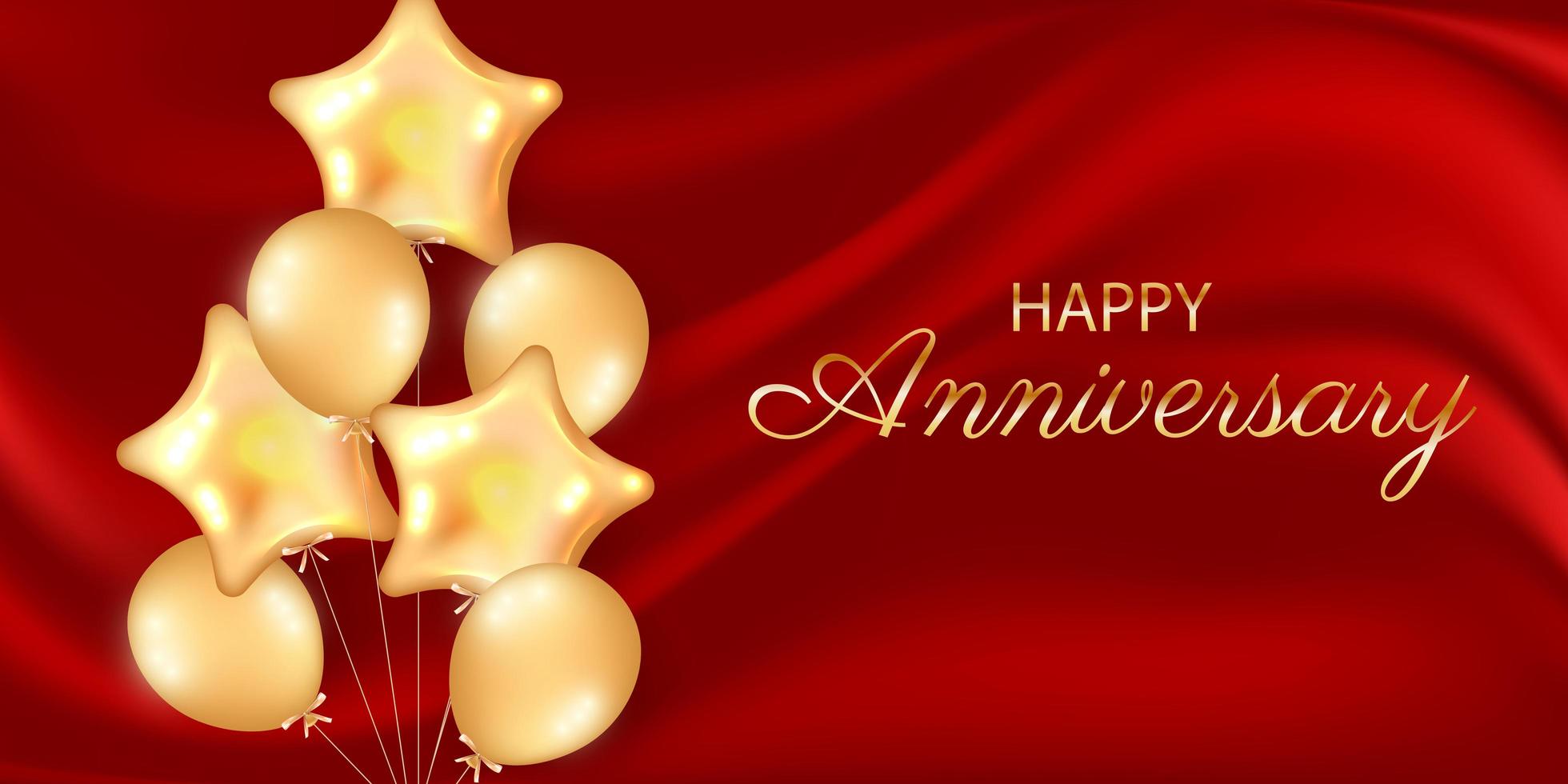 modelo horizontal de celebração de aniversário para aniversário ou evento de casamento com balões dourados vetor